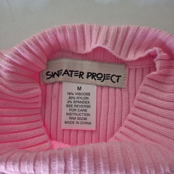 Sweater Project Pink Sleeveless Mock Neck Y2K Stretch Knit Sweater Womens Medium - Picture 4 of 5